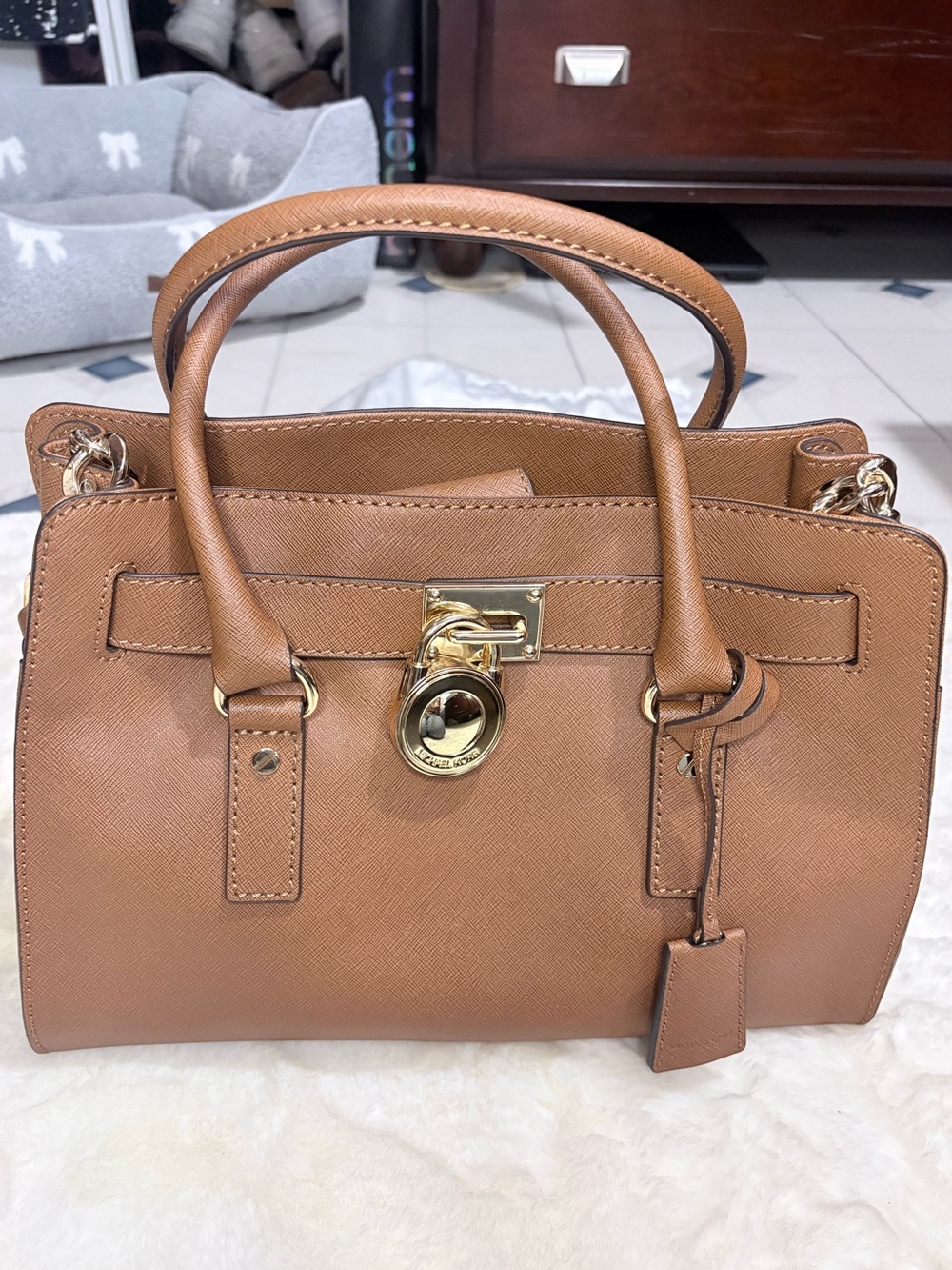 Michael Kors Brown Hamilton Leather small Tote with Gold Hardware